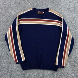 Vintage Jersild Sweater Mens Medium Tall Blue Orlon Acrylic Knit Striped